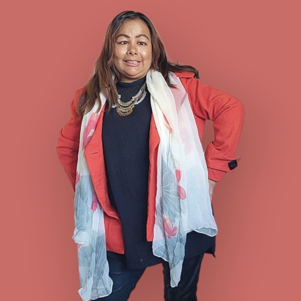 Floral Cream and Red Scarf - Picture 8 of 10